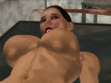 Busty 3D cartoon brunette tied down to a table