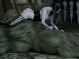Sexy 3D cartoon babe sucks cock and pegs an orc