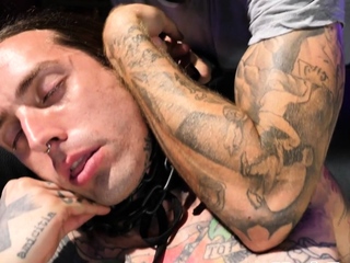 Tattooed stud barebacked by crossdesser