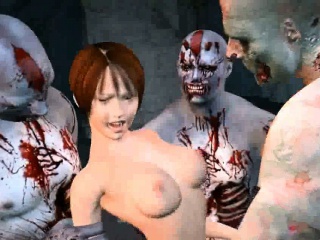 3D cartoon babe gets gang banged by some zombies