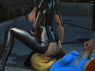 Two sexy 3D cartoon super hero babes dyke it out